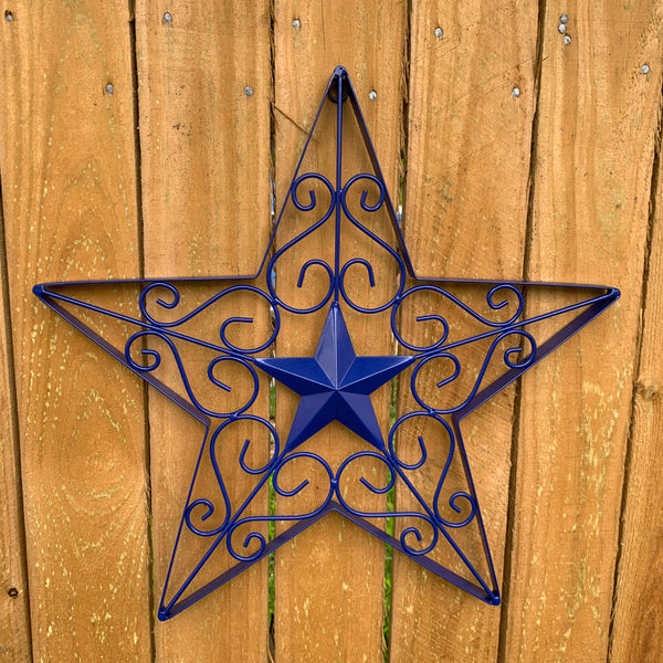 17" SCROLL ART BRIGHT BLUE Barn Star Metal Wall Art Western Home Decor Vintage Rustic Bronze Copper Art New-#A18002