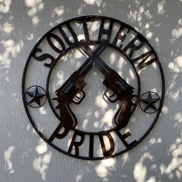 #SI_XL2132 SOUTHERN PRIDE 24" GUNS PISTOLS BROWN METAL WALL ART WESTERN HOME DECOR NEW