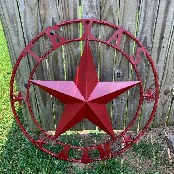 TEXAS A&M BURGUNDY RED BARN LONE STAR METAL CUSTOM VINTAGE CRAFT TEAM STAR WESTERN HOME DECOR HANDMADE SIZE:24",32",36",40",42",44",46",50"