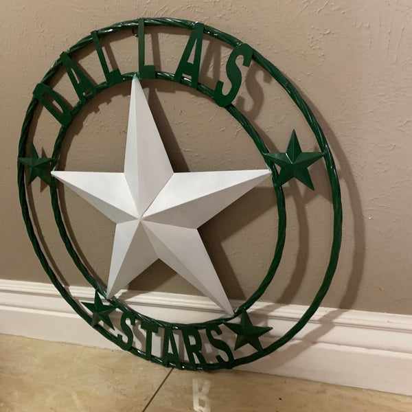 DALLAS STARS BARN LONE STAR METAL HOCKEY TEAM WESTERN HOME DECOR CRAFT RUSTIC GREEN & WHITE