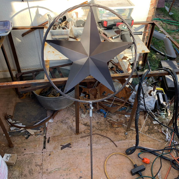 12",16",24" DOUBLE STAR ON STAKE METAL BRONZE COPPER BARN STAR WITH TWISTED ROPE RING CRAFT WESTERN HOME DECOR RUSTIC DECOR