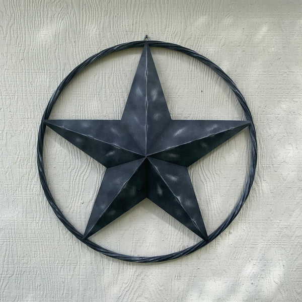 RUSTIC BLACK DISTRESSED TWO TONE BARN LONE STAR ROPE RING METAL WALL ART WESTERN HOME DECOR HANDMADE