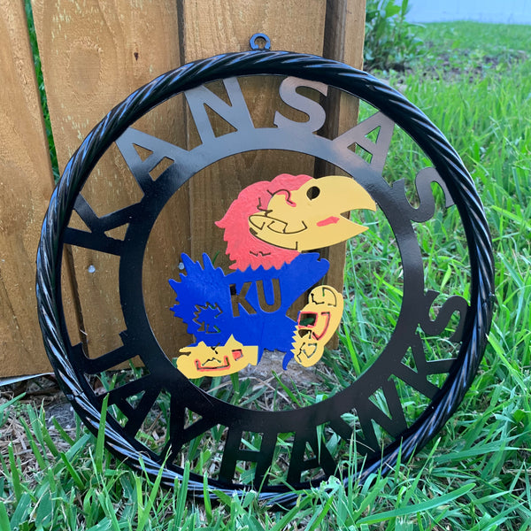 KANSAS JAYHAWKS METAL CUSTOM VINTAGE CRAFT WALL ART TEAM SIGN HANDMADE