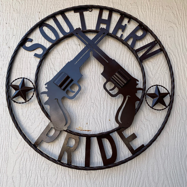 #SI_XL2132 SOUTHERN PRIDE 24" GUNS PISTOLS BROWN METAL WALL ART WESTERN HOME DECOR NEW