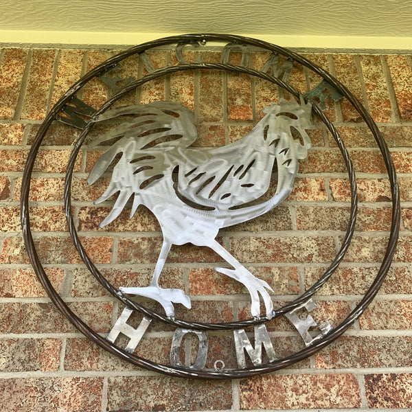 YOUR CUSTOM NAME ROOSTER LASERCUT RAW METAL ART WITH RING DESIGN WESTERN METAL ANIMAL ART HOME WALL DECOR BRAND NEW