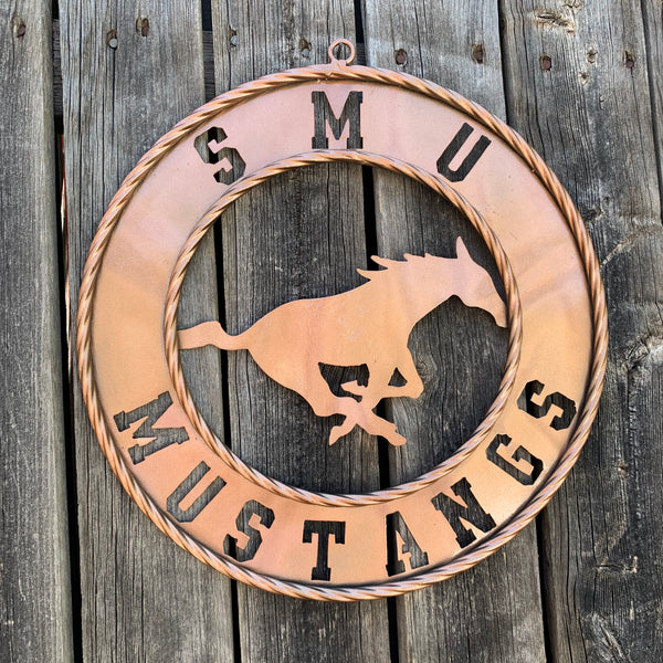 SMU MUSTANGS HAMMERED COPPER METAL CUSTOM VINTAGE CRAFT WALL ART TEAM SIGN HANDMADE