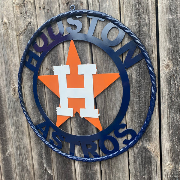 12",18",24",32",36" HOUSTON ASTROS ORANGE & NAVY  BLUE CUSTOM METAL VINTAGE CRAFT WALL ART HANDMADE