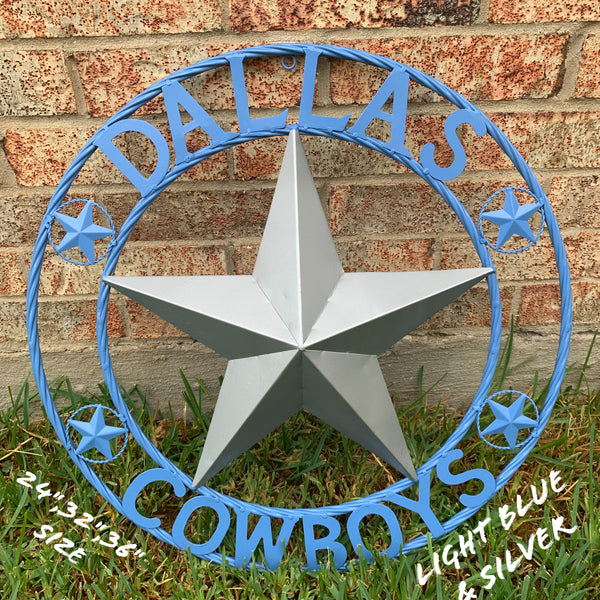 DALLAS COWBOYS LIGHT BLUE & SILVER DECOR METAL ART WESTERN HOME WALL DECOR SIZE:24",32",36",40",42",44",46",50"
