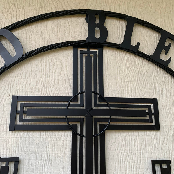 40"GOD BLESS OUR RIDERS CRUCIFIX BLACK CROSS METAL WALL ART HANDMADE