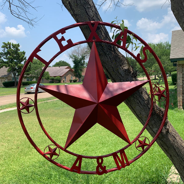TEXAS A&M BURGUNDY RED BARN LONE STAR METAL CUSTOM VINTAGE CRAFT TEAM STAR WESTERN HOME DECOR HANDMADE SIZE:24",32",36",40",42",44",46",50"