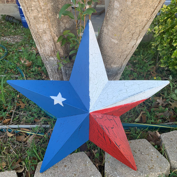 CRACKLE STYLE RED WHITE & BLUE METAL BARN STAR METAL WALL ART WESTERN HOME DECOR RUSTIC NEW