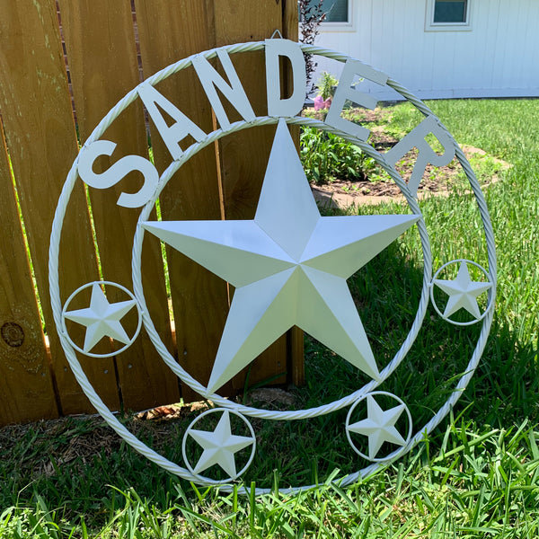 SMITH STYLE YOUR CUSTOM NAME STAR METAL BARN WHITE STAR 3d WITH TWISTED ROPE RING DESIGN METAL WALL ART WESTERN HOME DECOR VINTAGE RUSTIC NEW HANDMADE, 24", 32", 36", 40", 44", 46", 50"