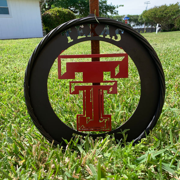 12", 18", 24", 32" TEXAS TECH WIDE BAND RING RED & BLACK CUSTOM METAL VINTAGE CRAFT TEAM SIGN