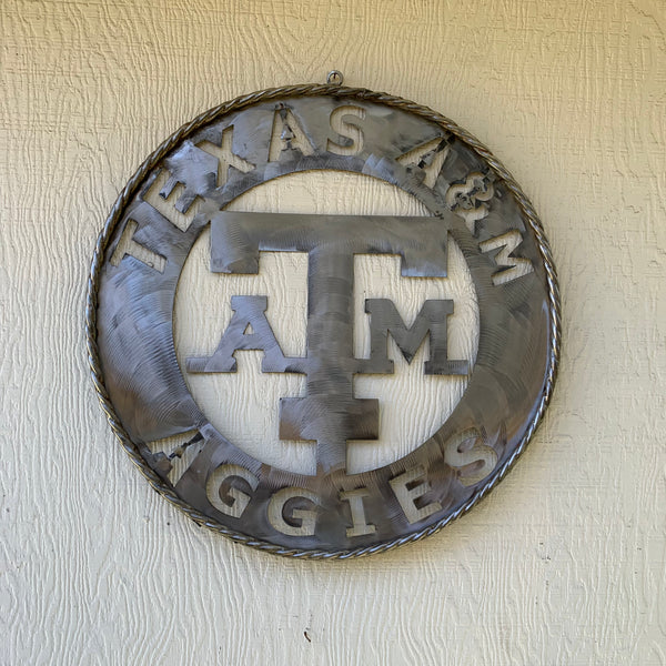 24" TEXAS A&M WIDE BAND RAW METAL CUSTOM VINTAGE CRAFT WALL ART TEAM SIGN HANDMADE