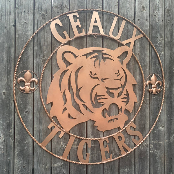 12",18", 24", 32", 36" GEAUX TIGERS HAMMERED COPPER CUSTOM METAL VINTAGE CRAFT SIGN TEAM HANDMADE