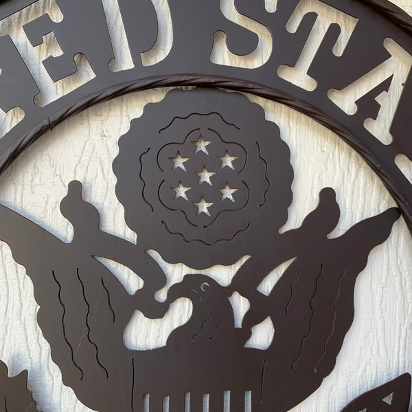 24" USA ARMY MILITARY BROWN  METAL DISC STYLE WALL ART DECOR VINTAGE CRAFT WESTERN HOME DECOR NEW