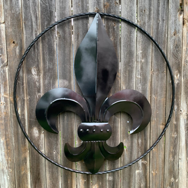 #EH10645 24", 36" GLOSS BLACK FLEUR DE LIS METAL WALL ART SIGN WESTERN HOME DECOR HANDMADE NEW