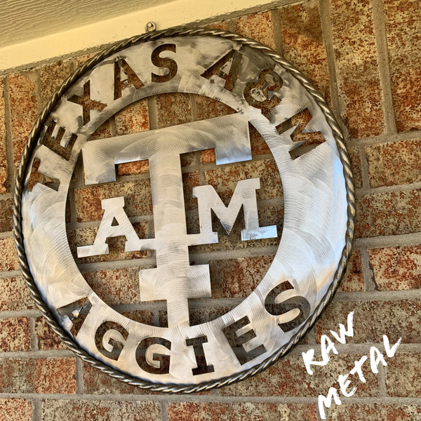 24" TEXAS A&M WIDE BAND RAW METAL CUSTOM VINTAGE CRAFT WALL ART TEAM SIGN HANDMADE