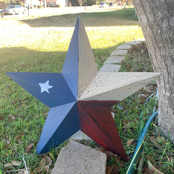 CRACKLE STYLE RED BEIGE & BLUE METAL BARN STAR METAL WALL ART WESTERN HOME DECOR RUSTIC NEW