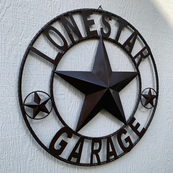 LONESTAR GARAGE STYLE CUSTOM BARN NAME STAR LONESTAR GARAGE METAL NAME BARN STAR WITH TWISTED ROPE RING 3d STAR ART WESTERN HOME DECOR RUSTIC BROWN