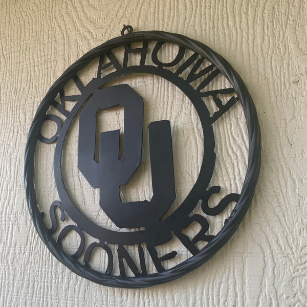 12", 18", 24", 32" OU OKLAHOMA SOONERS RUSTIC BLACK METAL CUSTOM VINTAGE CRAFT WALL ART TEAM SIGN HANDMADE