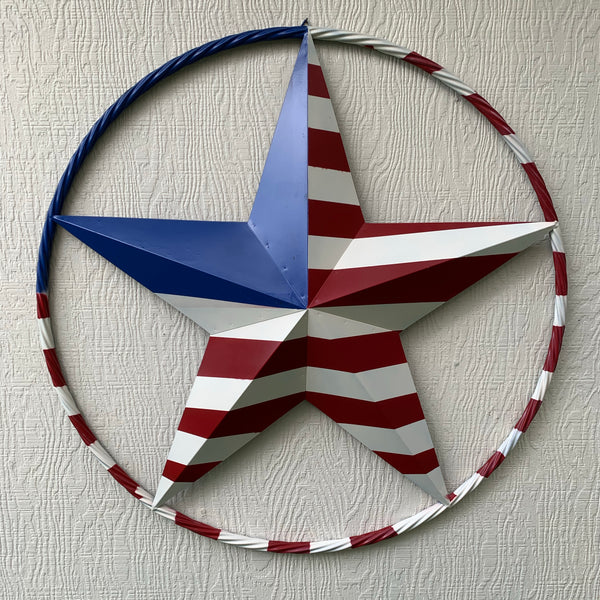 USA METAL STAR PLAIN WITHOUT SMALL STARS WITH RED WHT BLU RING Western Handmade 12",16",24",32"36",38",40",48"