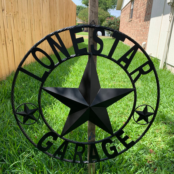LONESTAR GARAGE STYLE CUSTOM BARN NAME STAR LONESTAR GARAGE METAL NAME BARN STAR WITH TWISTED ROPE RING 3d STAR ART WESTERN HOME DECOR RUSTIC BROWN