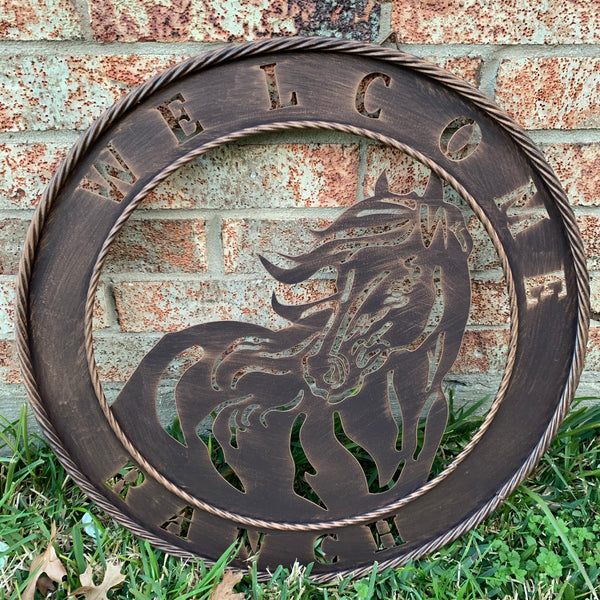 23" WELCOME RANCH HORSE METAL WALL WESTERN HOME DECOR NEW