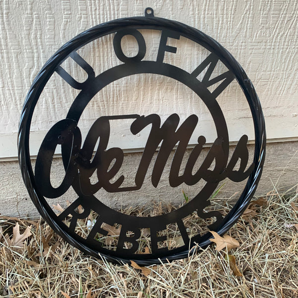 12",18",24",32" OLE MISS REBELS MISSISSIPPI BLACK CUSTOM VINTAGE METAL CRAFT TEAM SIGN HANDMADE RUSTIC BLACK