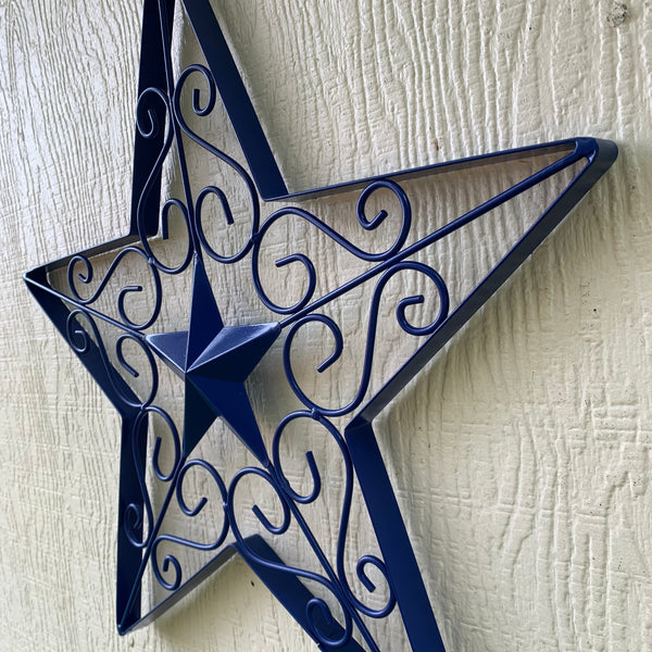17" SCROLL ART BRIGHT BLUE Barn Star Metal Wall Art Western Home Decor Vintage Rustic Bronze Copper Art New-#A18002