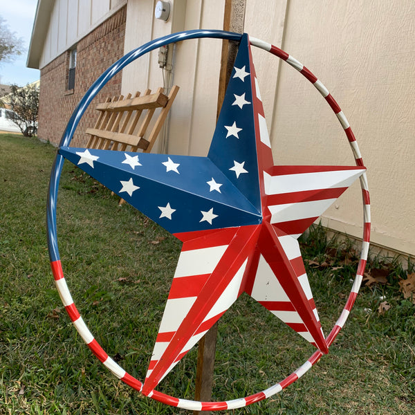 PEACE STAR METAL RED WHT BLUE STAR WESTERN HOME DECOR HANDMADE 12",16",24",32"36",38",40",48"