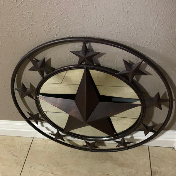24" MULTI STAR WITH MIRROR METAL ART WESTERN HOME WALL DECOR RUSTIC BROWN NEW HANDMADE