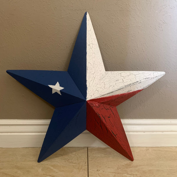 CRACKLE STYLE RED WHITE & BLUE METAL BARN STAR METAL WALL ART WESTERN HOME DECOR RUSTIC NEW