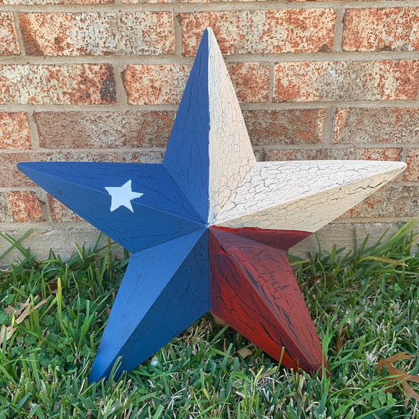 CRACKLE STYLE RED BEIGE & BLUE METAL BARN STAR METAL WALL ART WESTERN HOME DECOR RUSTIC NEW