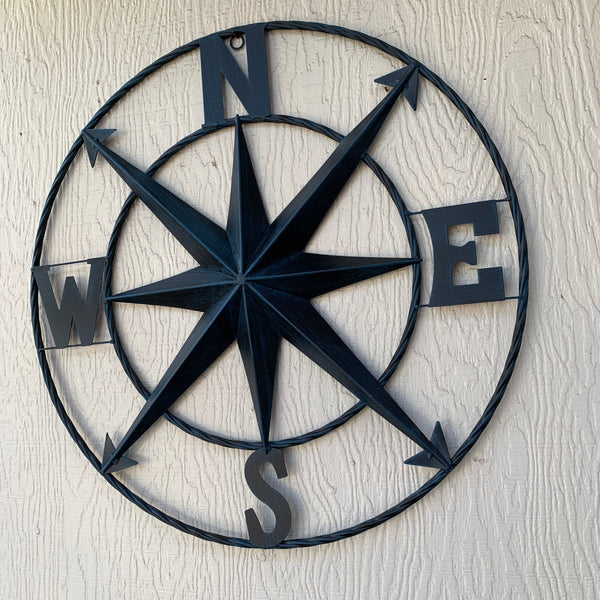 #SI_B8235 COMPASS NAVY BLUE 24" METAL SIGN WESTERN HOME DECOR HANDMADE NEW