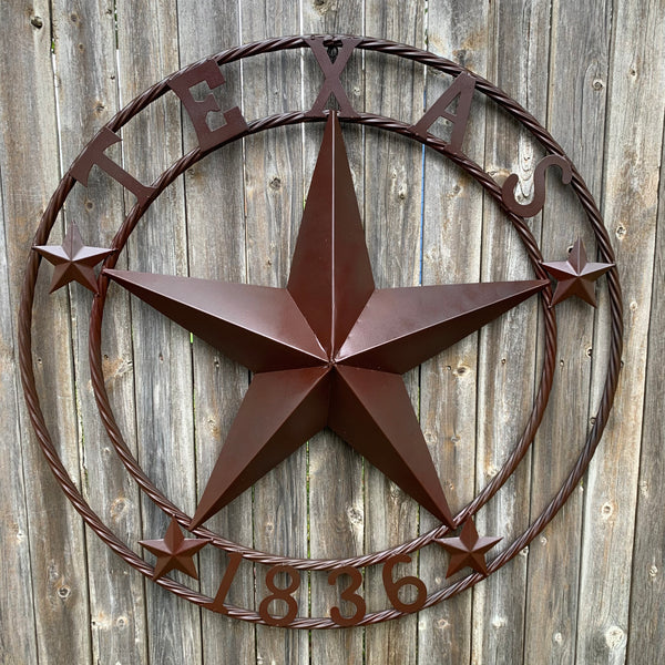 36" TEXAS 1836 BROWN BARN STAR METAL ART WESTERN HOME DECOR VINTAGE RUSTIC CRAFT ART