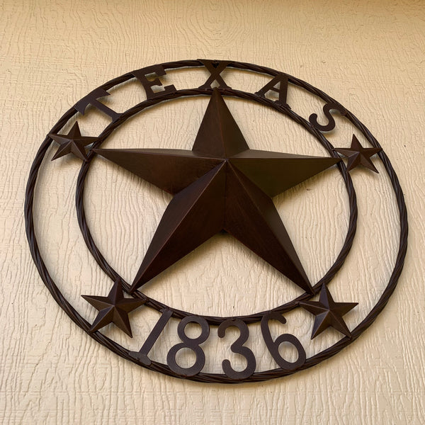 24", 32",36",40" TEXAS 1836 RUSTIC BROWN BARN STAR METAL WALL WESTERN HOME DECOR HANDMADE