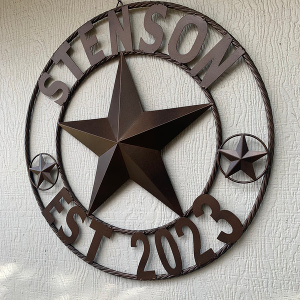 STENSON STYLE YOUR CUSTOM STAR NAME BARN METAL STAR 3d TWISTED ROPE RING WESTERN HOME DECOR RUSTIC BRONZE COPPER NEW HANDMADE 24",32",34",36",40",42",44",46",50"