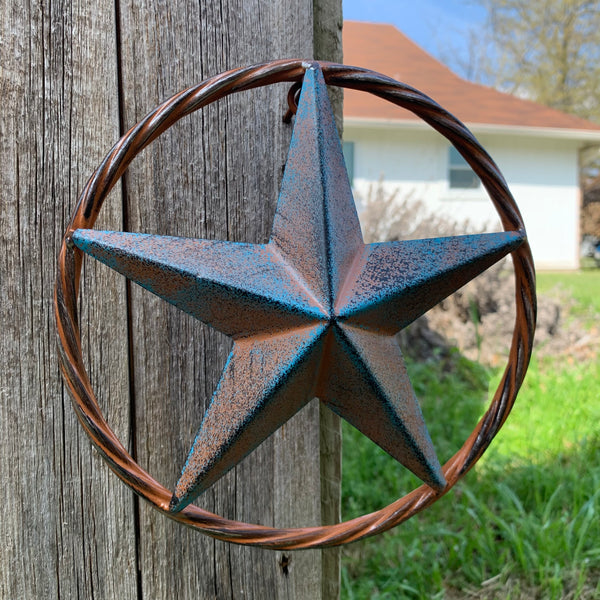 TURQUOISE DISTRESSED BARN METAL STAR WESTERN HOME DECOR ART HANDMADE