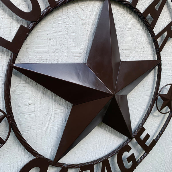 LONESTAR GARAGE STYLE CUSTOM BARN NAME STAR LONESTAR GARAGE METAL NAME BARN STAR WITH TWISTED ROPE RING 3d STAR ART WESTERN HOME DECOR RUSTIC BROWN