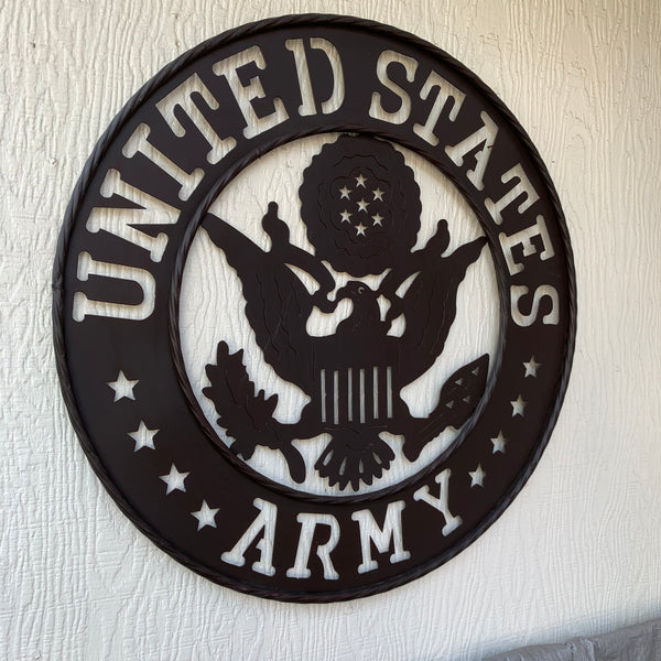 24" USA ARMY MILITARY BROWN  METAL DISC STYLE WALL ART DECOR VINTAGE CRAFT WESTERN HOME DECOR NEW