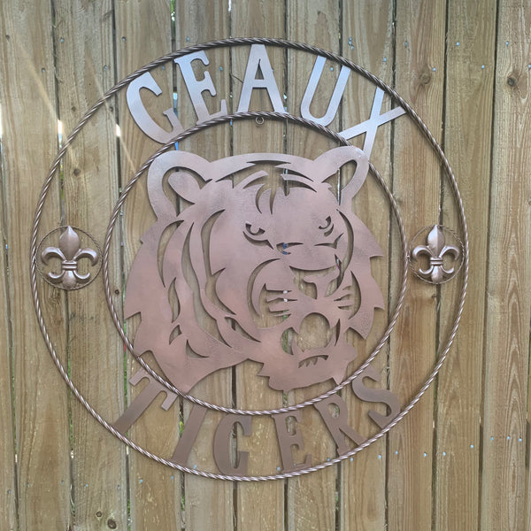 12",18", 24", 32", 36" GEAUX TIGERS HAMMERED COPPER CUSTOM METAL VINTAGE CRAFT SIGN TEAM HANDMADE