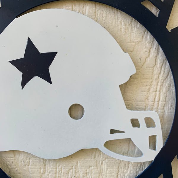 12", 18", 24", 32" DALLAS COWBOYS HELMET SIGN NAVY BLUE & WHITE METAL CUSTOM VINTAGE CRAFT WALL ART TEAM SIGN HANDMADE