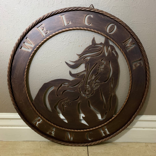 23" WELCOME RANCH HORSE METAL WALL WESTERN HOME DECOR NEW