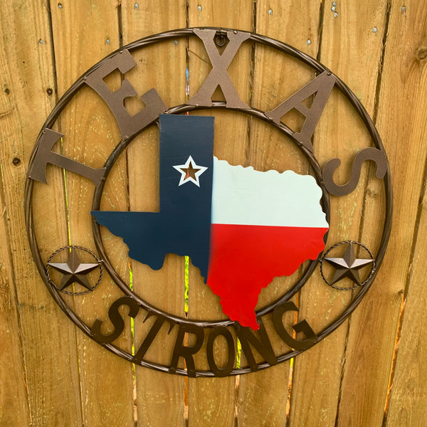 24" TEXAS STRONG BARN METAL WALL ART SIGN WESTERN HOME DECOR RED WHITE BLUE HANDMADE