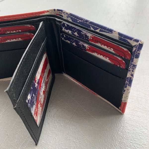 4.25" x 3.75" USA FLAG RED WHITE BLUE WALLET LEATHER BIFOLD WALLET NEW-- FREE SHIPPING