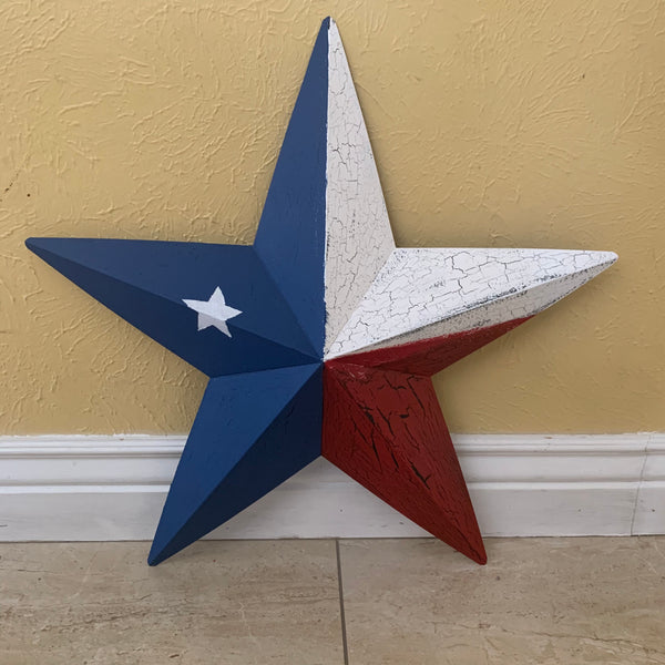 CRACKLE STYLE RED WHITE & BLUE METAL BARN STAR METAL WALL ART WESTERN HOME DECOR RUSTIC NEW