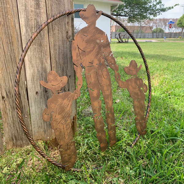 18",24" FATHER & 2 SON LASER CUT METAL WALL ART CUSTOM VINTAGE CRAFT RUSTIC BRONZE COPPER HAND MADE