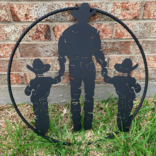 24" FATHER & 2 SON LASER CUT METAL WALL ART CUSTOM VINTAGE CRAFT RUSTIC BLACK HAND MADE