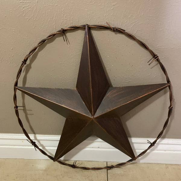 24" BARBWIRE TWISTED RING METAL WALL ART WESTERN HOME DECOR RUSTIC BRONZE COPPER #A10024